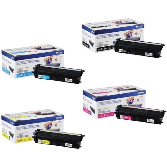 Brother TN433BK, TN433C, TN433M, TN433Y High Yield Toner Cartridge Set