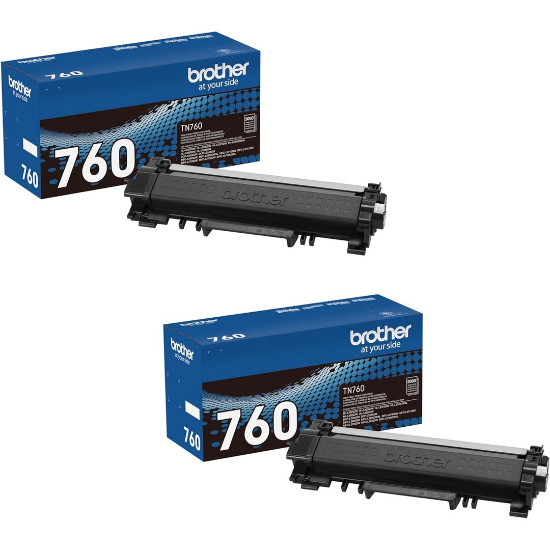 Brother Genuine TN760 2-Pack High Yield Black Toner Cartridge