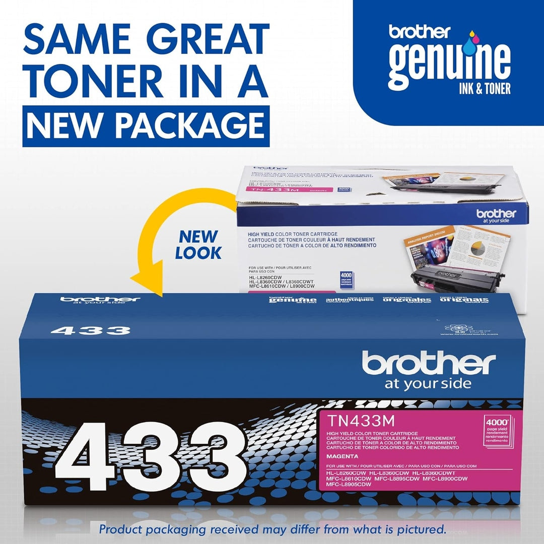 Brother Genuine High Yield Toner Cartridge, TN433M,